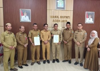 Wakil Bupati Aceh Jaya Serahkan SK Plt Kepala Dinas Kesehatan dan Disperindagkopukm