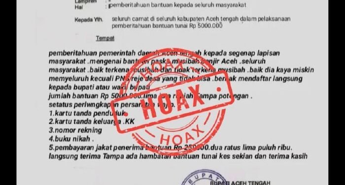 Pemkab Aceh Tengah Tegaskan Surat Bantuan Pasca Banjir Adalah Hoaks
