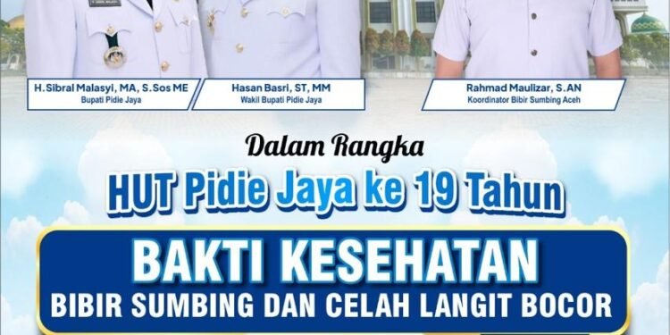 HUT ke-19 Pidie Jaya, Pemkab Gelar Operasi Bibir Sumbing dan Celah Langit-Langit Gratis