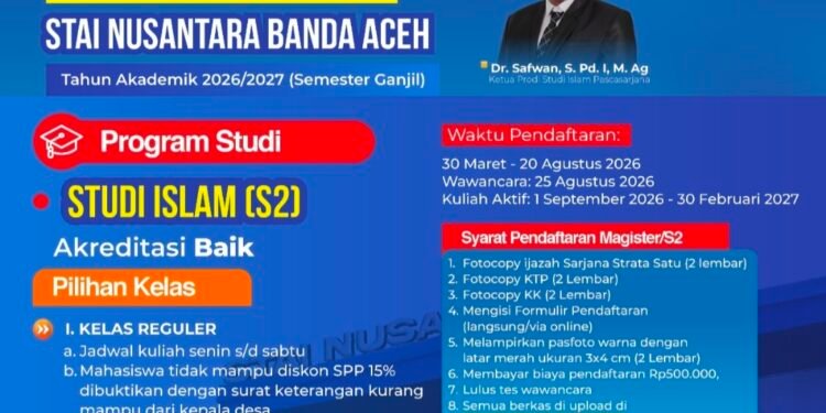 STAI Nusantara Banda Aceh Buka PMB Magister S2 2026/2027, Siapkan SDM Keislaman yang Adaptif dan Berdaya Saing