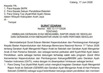 Pemkab Aceh Jaya Imbau Para Ayah Ambil Rapor dan Antar Anak di Hari Pertama Sekolah