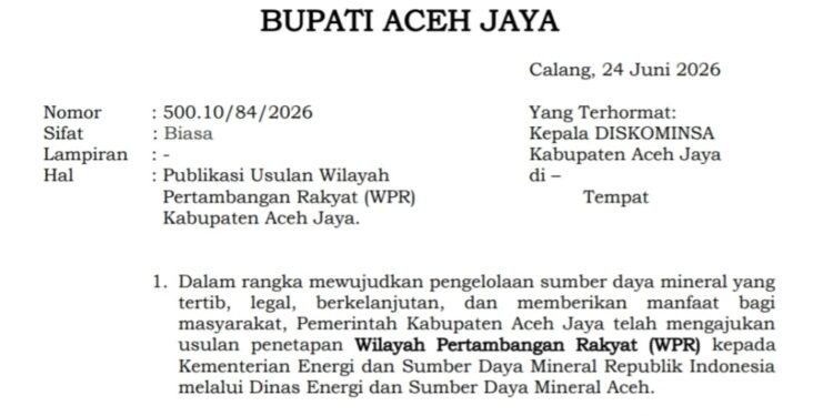 Tertibkan Aktivitas Tambang, Pemkab Aceh Jaya Ajukan Penetapan WPR ke Pemerintah Aceh