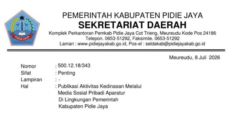 Ohku, ASN Pidie Jaya Wajib Gunakan Akun Pribadi untuk Publikasi Pemerintah