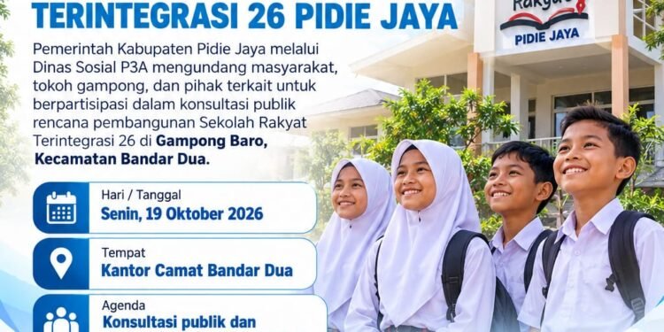 Sekolah Rakyat Terintegrasi 26 Dibangun di Pidie Jaya, Masyarakat Diminta Beri Masukan